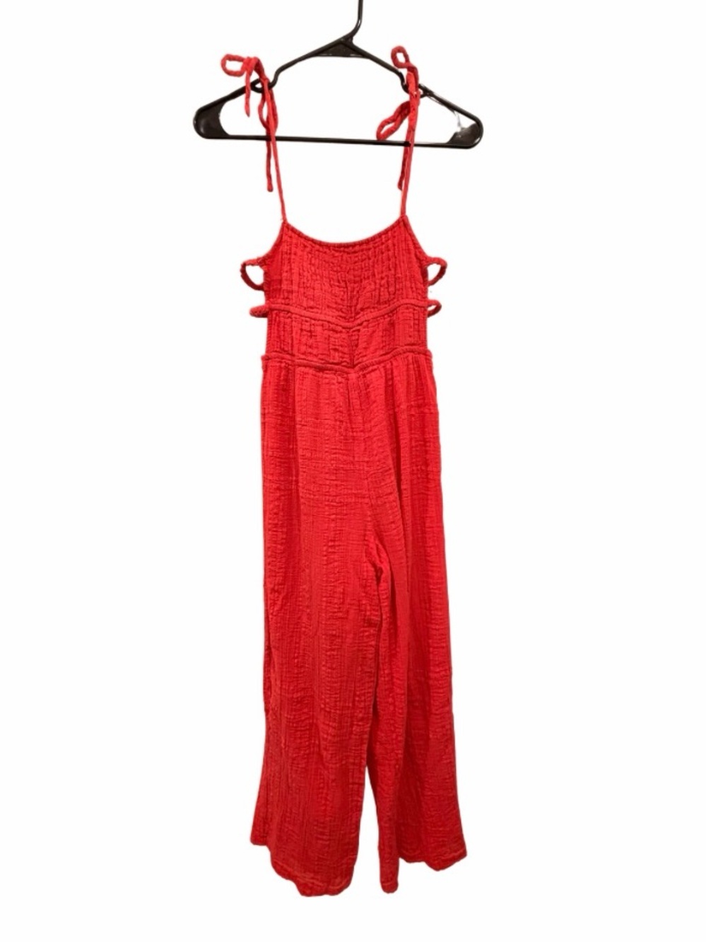 Urban Outfitters Red Textured Tie-Shoulder Jumpsuit